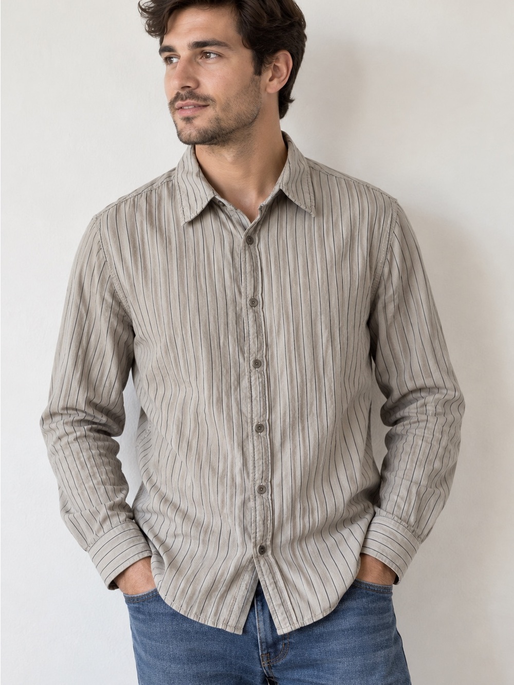 Calvin Klein Men's Taupe Striped Button-Down Shirt